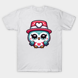 Cute Kawaii Valentine's Owl with a Hearts Hat T-Shirt